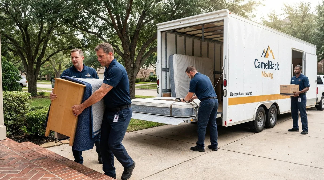 Crew loading residential truck for cross-state move from Topsfield, MA