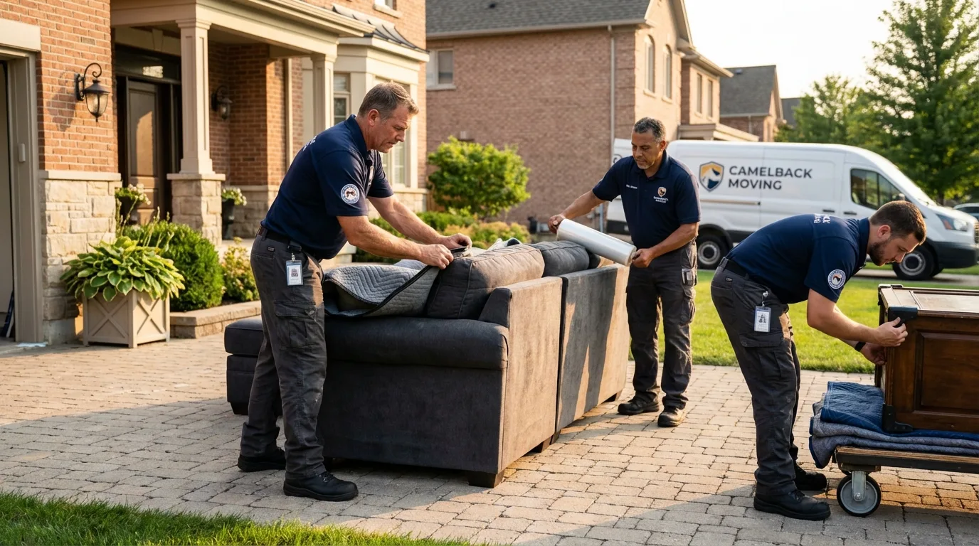 Large estate moving crew wrapping furniture in Topsfield, MA